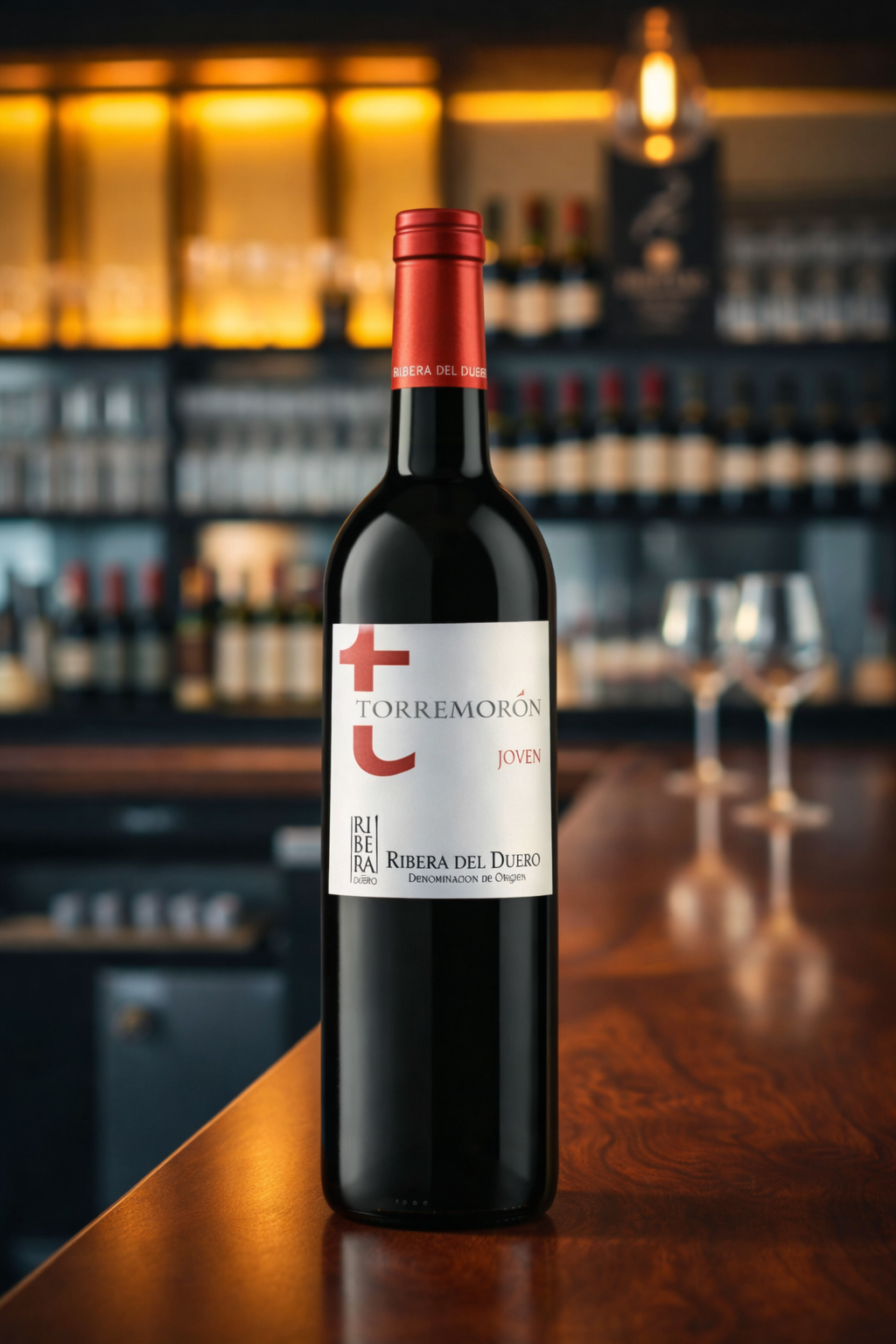 Botella de vino tinto TORRE MORON presentada en bodega, distribuida por Last Mile Distribution Paraguay